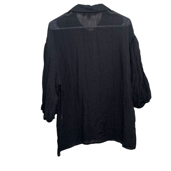Marc Jacobs Women's Medium Black Button Up Puff Sleeve Collared Sheer Top - Picture 6 of 10